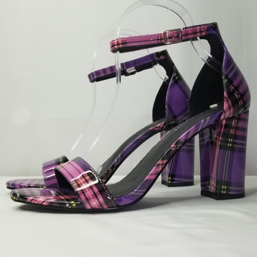 Madden Girl Women's Bella Block Heel Plaid Sandals Size 9 Violet NWT